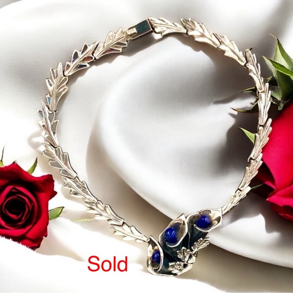 Taxco Mexico Sterling Silver Jewelry - Vtg Taxco Mexico 950 Sterling & Lapis Lazuli Artisan Statement Necklace 136grams